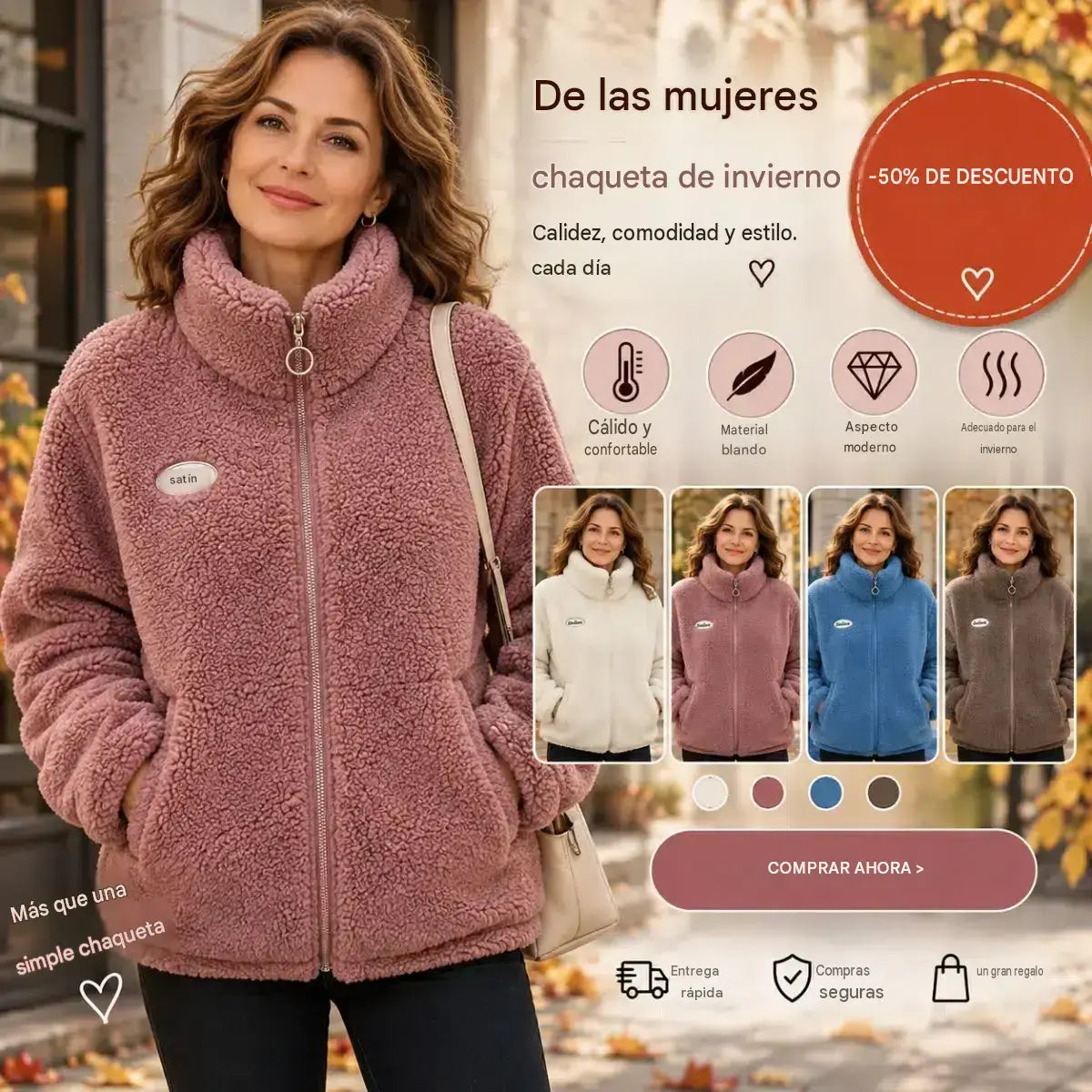 😍 ¡A mitad de precio! 【M-4XL】Chaqueta polar de invierno, chaqueta gruesa con forro de borreguillo, chaleco cálido.