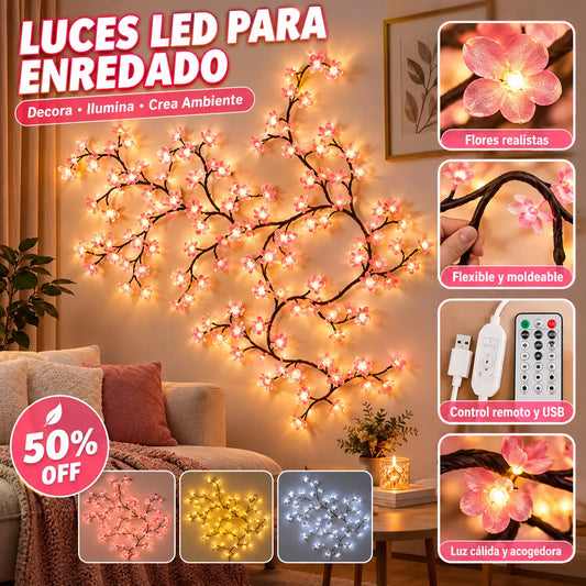 Guirnalda de luces LED tipo enredadera con control remoto, alimentación por USB, luz de rama con diseño floral, decoración de pared romántica para interiores.