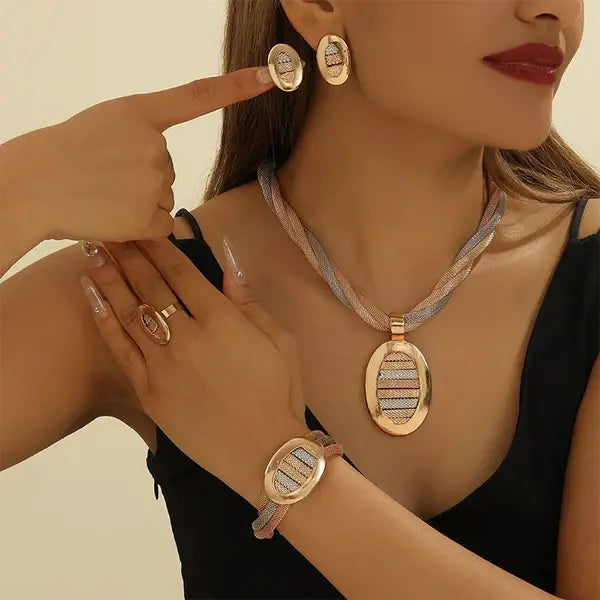 📢📢 ¡50% DE DESCUENTO! ⏰ Elegante conjunto de 4 piezas de joyería con pedrería