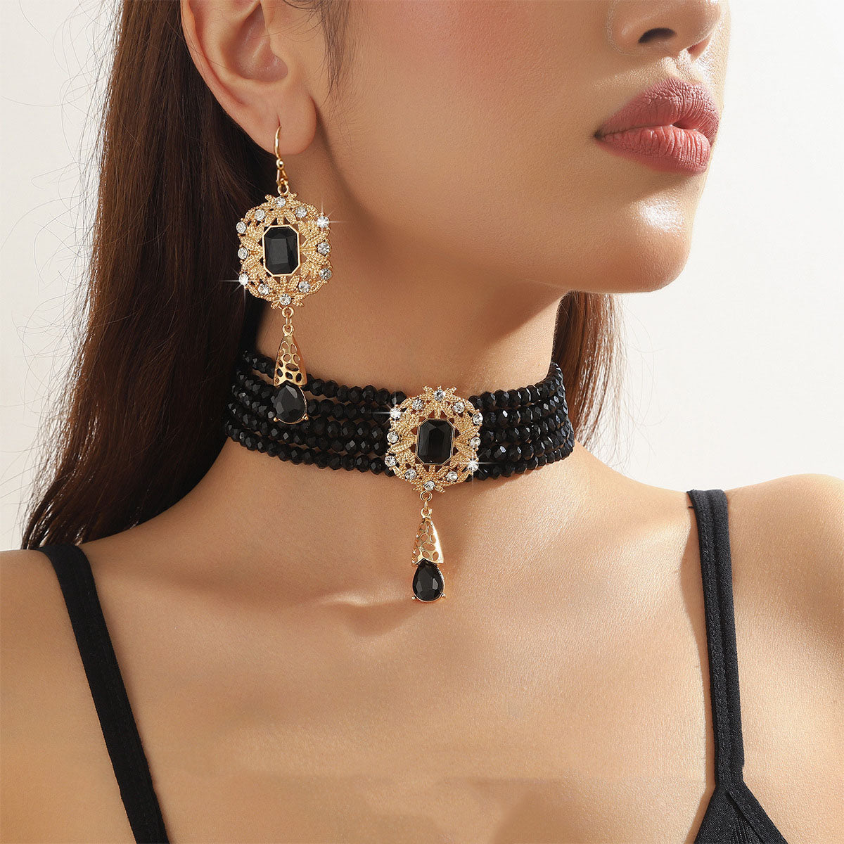 🌹 ¡¡50% DE DESCUENTO AHORA!! 🌹 Conjunto de lujo con collar y pendientes de cristal
