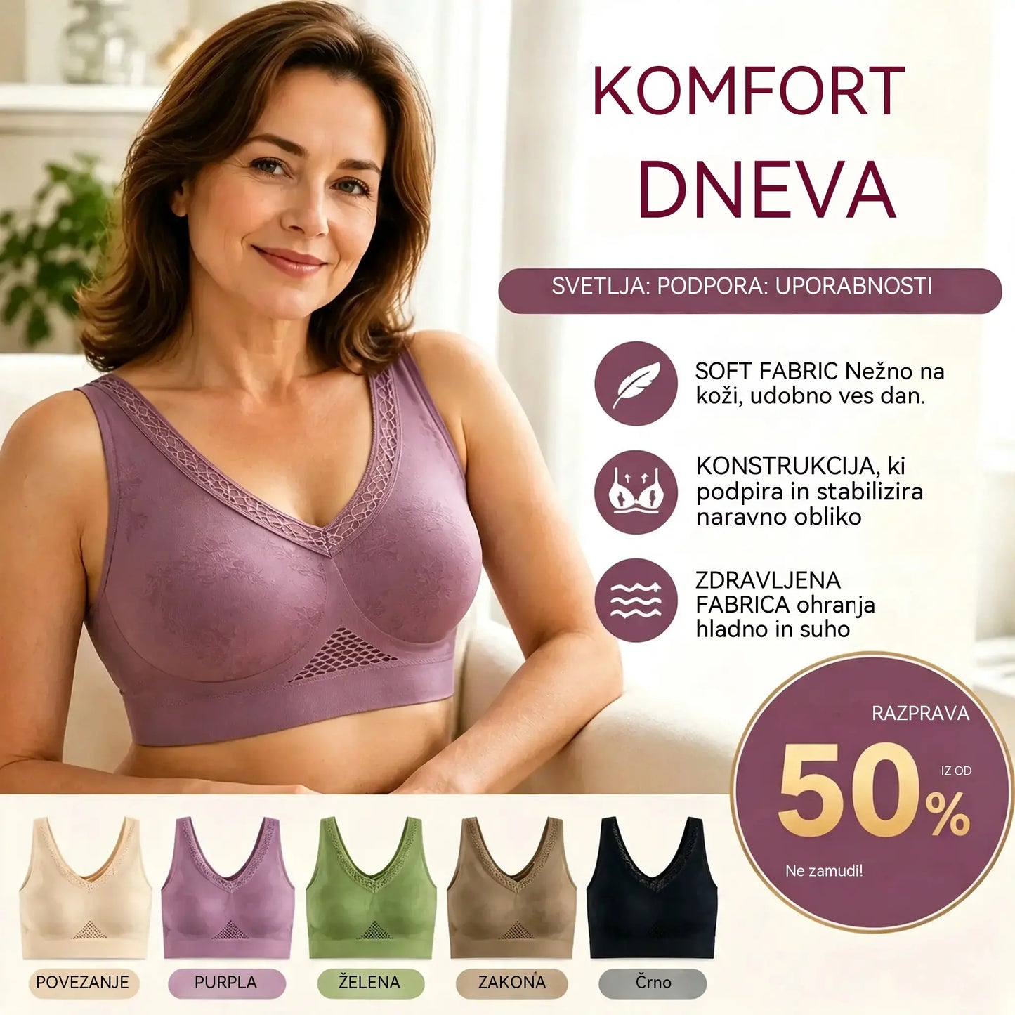 😍【M-6XL】❤️【40-120 kg】【Paket 3 kosov】✨Ženski visoko oporo iz čipkastega nedrčka brez kosti
