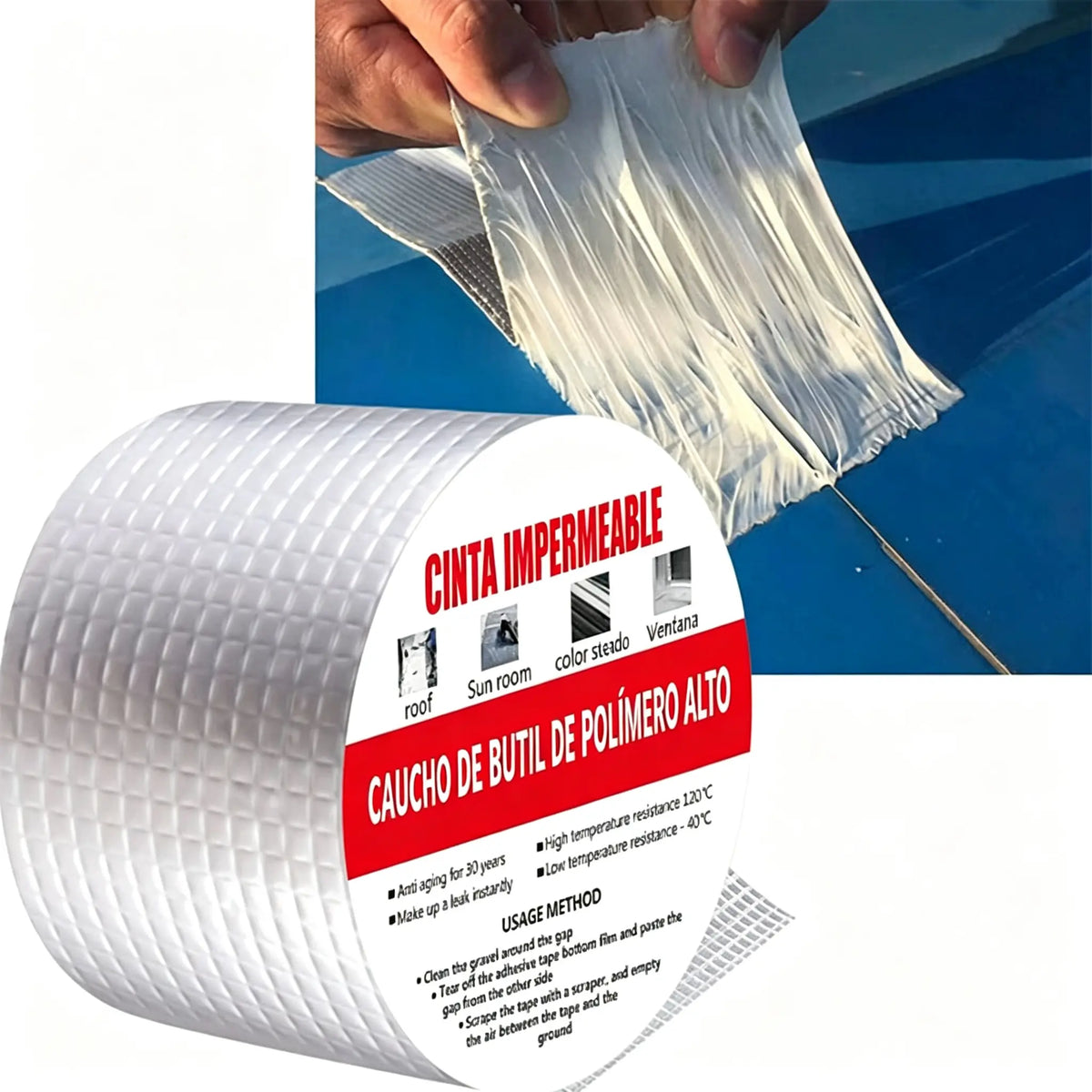 ✨【0,5 mm de espesor, 5 cm x 10 m】Solo 26 euros🛡️ 💧Reparación de bajantes de techo con cinta de sellado impermeable de papel de aluminio.