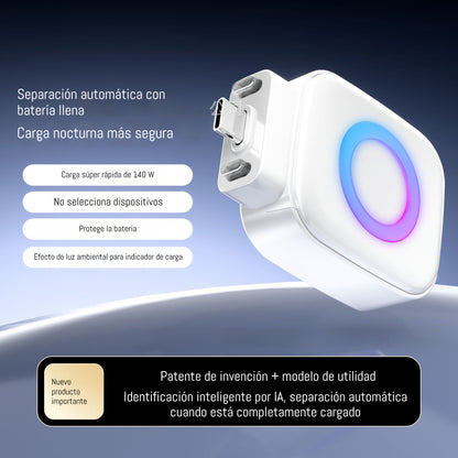 🔌 ⚡Cable de carga rápida con apagado automático y protección contra sobrecarga mediante reconocimiento de IA., compatible con dispositivos Apple.