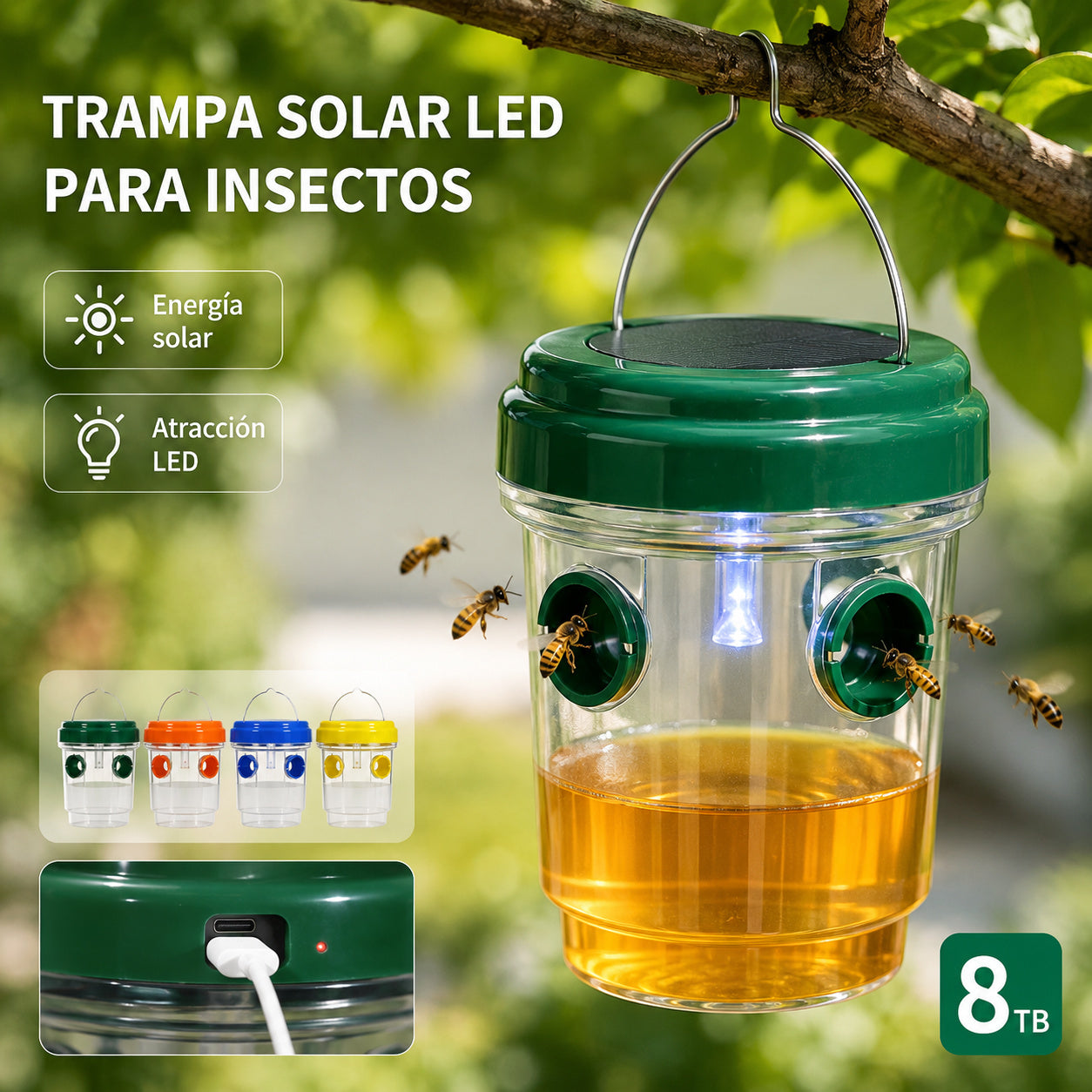 🐝☀️ Trampa solar para avispas para terraza y jardín 🔋🌿 – eficaz, recargable y resistente a la intemperie – sin productos químicos, para hasta 500 m² – ¡ahorra ahora!