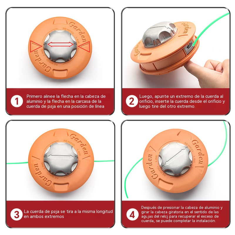 Cabezal de cortacésped resistente al desgaste con sistema de alimentación automática de cuerda, sin necesidad de desmontaje. [Incluye cuerda de corte de 10 m]