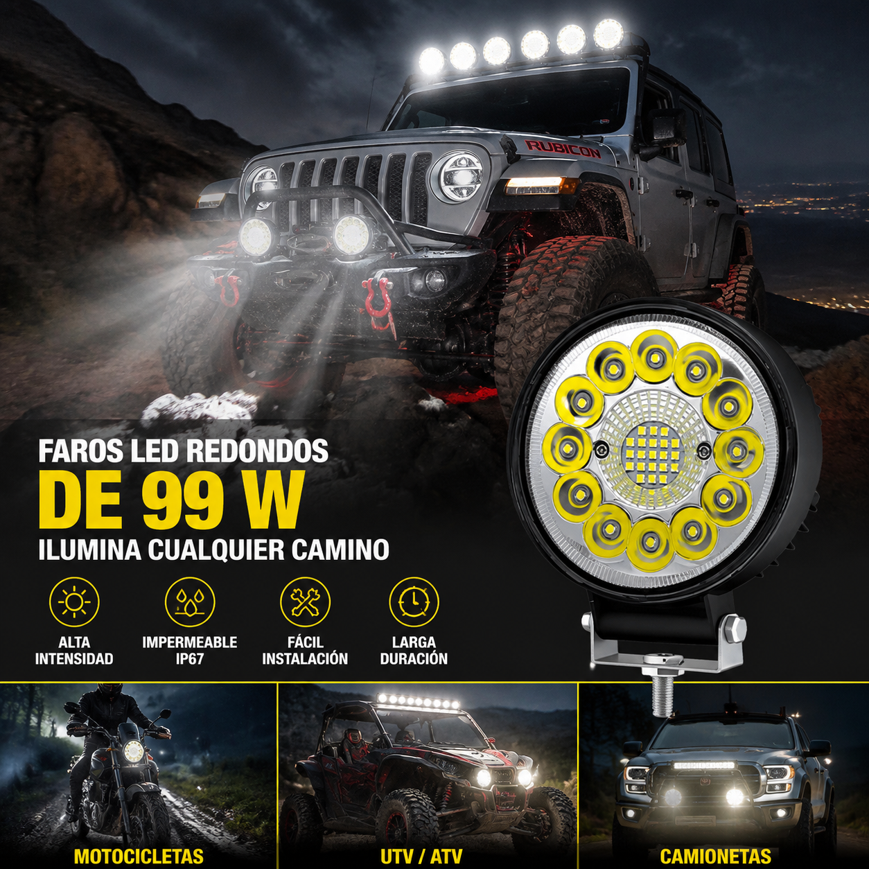 💡🚨【Compra 2 y llévate 2 gratis】Faros LED redondos de 99 W para coches modificados, faros auxiliares para vehículos todoterreno