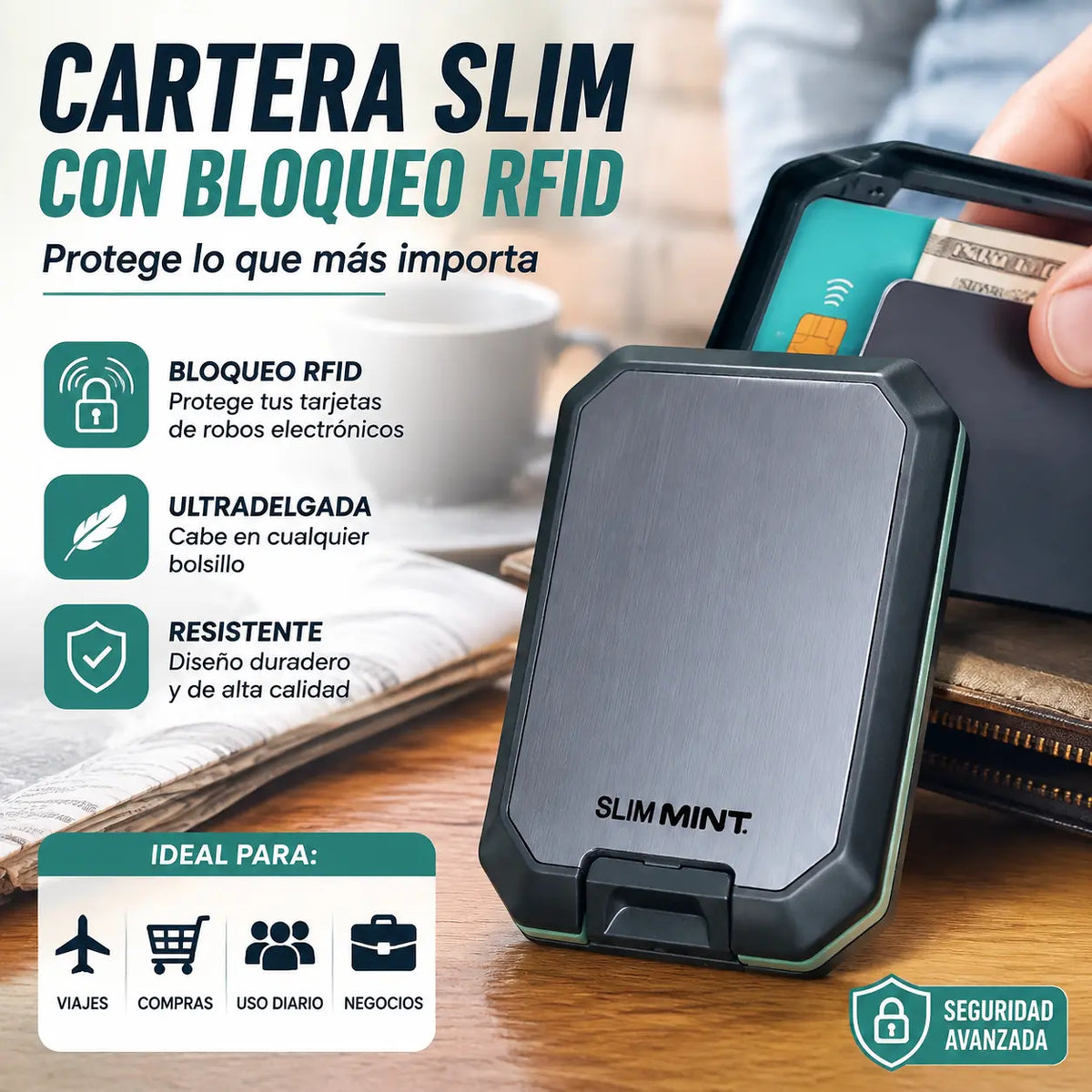 Cartera inteligente antirrobo RFID: diseño elegante, ligero y seguro para tus tarjetas y efectivo