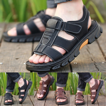 🔥👟[Tamaño 38 ~ 44] Sandalias de playa antideslizantes de cuero suave hechas a mano para hombres