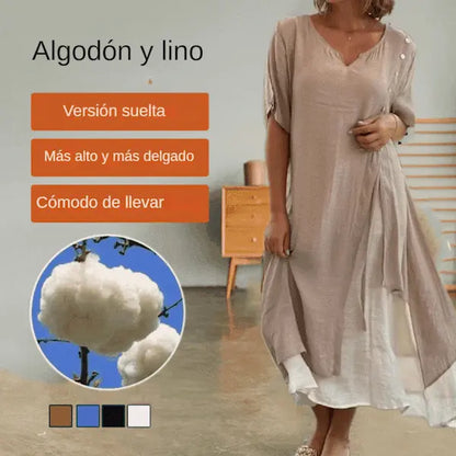 30%OFF【S-4XL】🌸👗Nuevo vestido asimétrico de dos piezas con escote en V