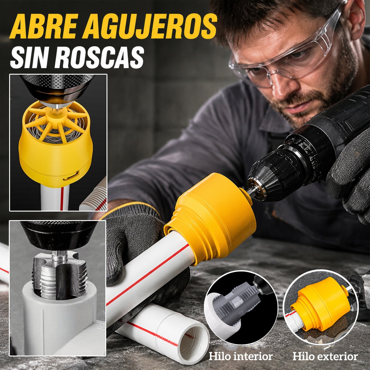【Juego de herramientas para abrir roscas internas + orificios de roscas externas】 Accesorio de Roscado para Tuberías de Agua