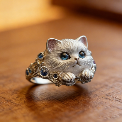 🎁😍🎁😍 2 artículos por 23 euros: sencillo y elegante anillo de gatito de plata 925 con diamantes.
