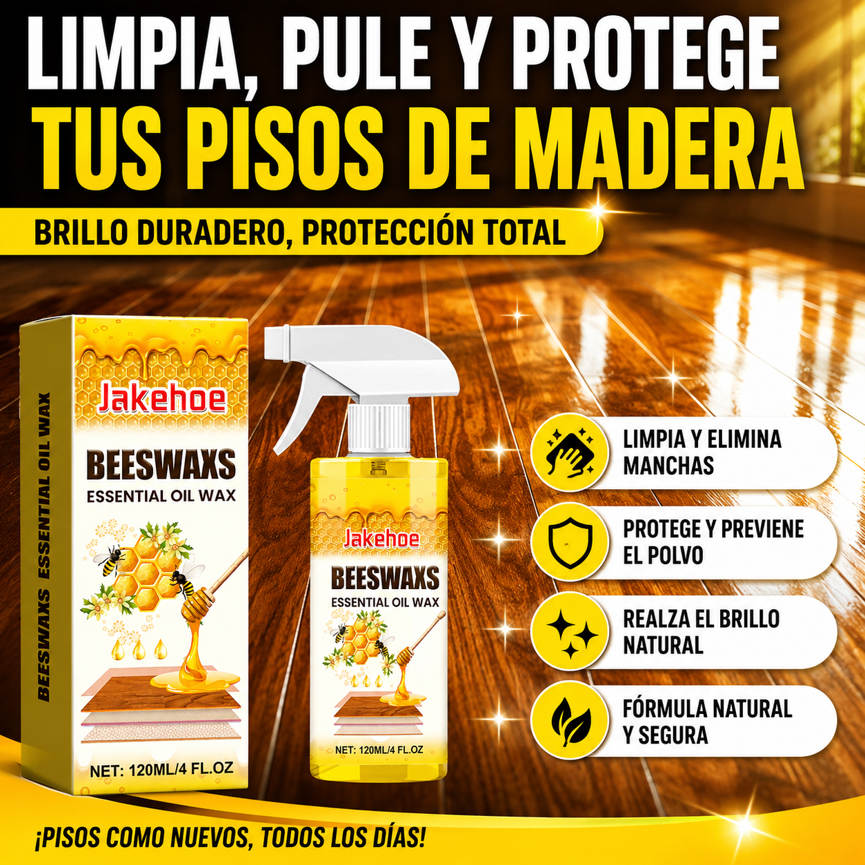 🔥Oferta especial por tiempo limitado🔥🧼Limpiador y abrillantador todo en uno para superficies de madera, elimina manchas, previene el polvo y aporta brillo.