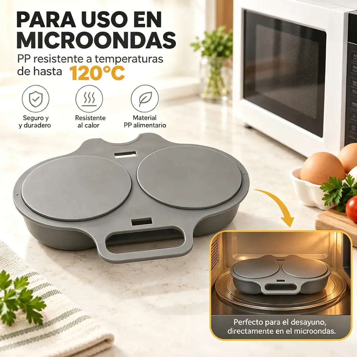 🎁2 piezas 💥Escalfador de huevos para microondas: doble cavidad, antiadherente y fácil de limpiar.🏠