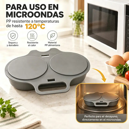 🎁2 piezas 💥Escalfador de huevos para microondas: doble cavidad, antiadherente y fácil de limpiar.🏠