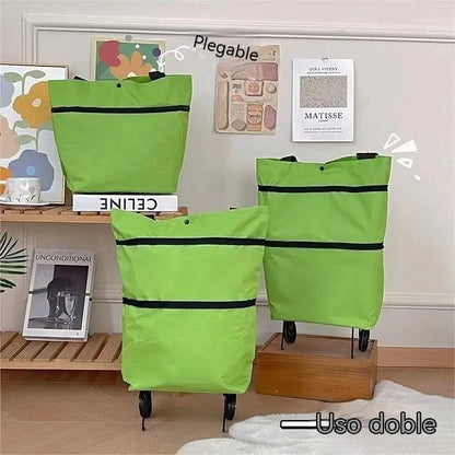 【Producto más vendido】Bolsa de compras plegable y tipo mochila 2 en 1, bolsa/carrito de compras ligero con ruedas