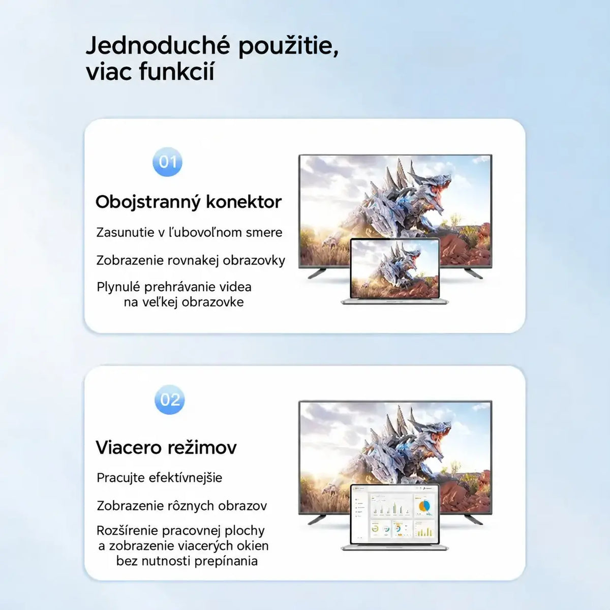 🔌 4K 60Hz Type-C na HDMI kábel – jednoduché prepojenie mobilu, notebooku a TV, jednosmerný prenos a stabilný obraz.