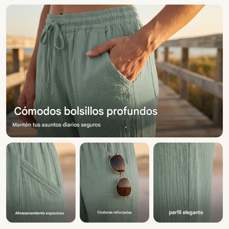 🌸【S-3XL】Pantalones capri plisados de algodón y lino de color liso