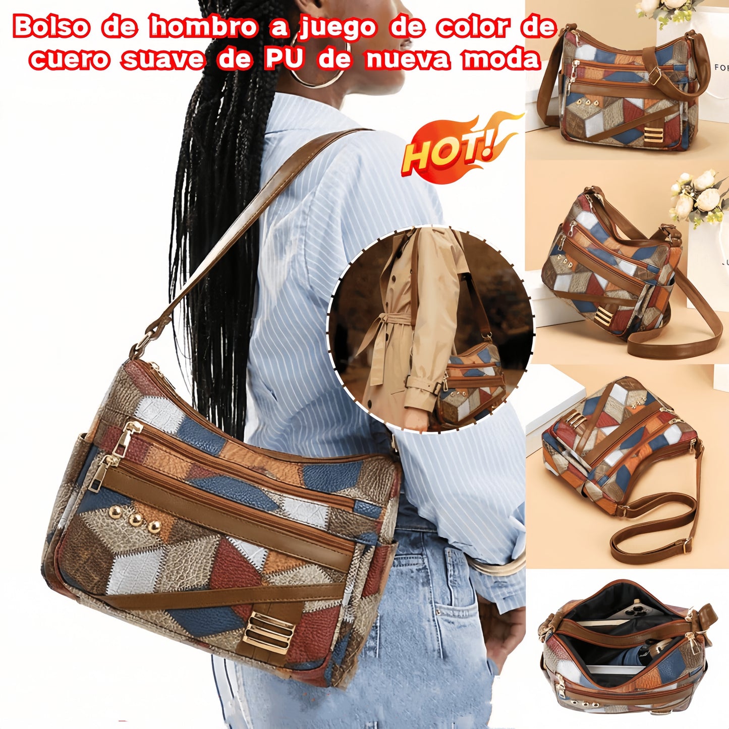 👜Bolso de hombro a juego de color de cuero suave de PU de nueva moda