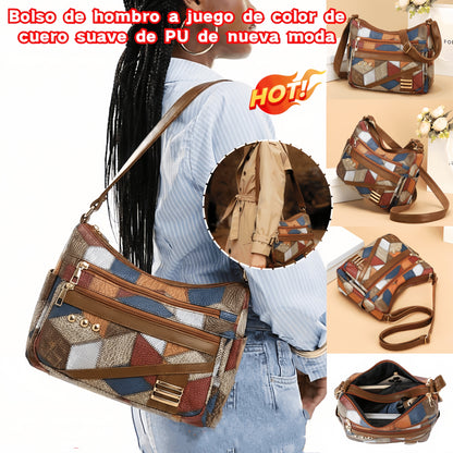 👜Bolso de hombro a juego de color de cuero suave de PU de nueva moda