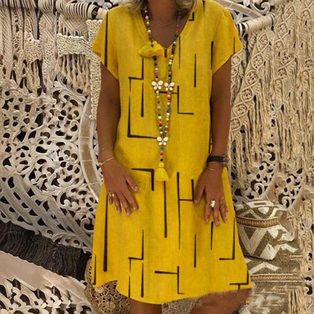 【45% DE DESCUENTO】🏆👗【Tallas S-5XL】Vestido de algodón estampado con cuello en V