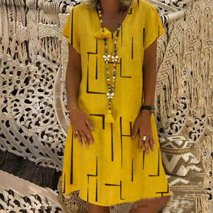 【45% DE DESCUENTO】🏆👗【Tallas S-5XL】Vestido de algodón estampado con cuello en V