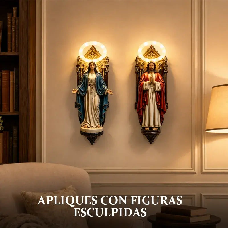 ✝️ Lámpara de Pared de Jesús y la Virgen María | Luz Cálida para un Hogar Lleno de Paz