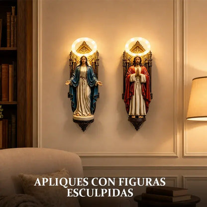 ✝️ Lámpara de Pared de Jesús y la Virgen María | Luz Cálida para un Hogar Lleno de Paz