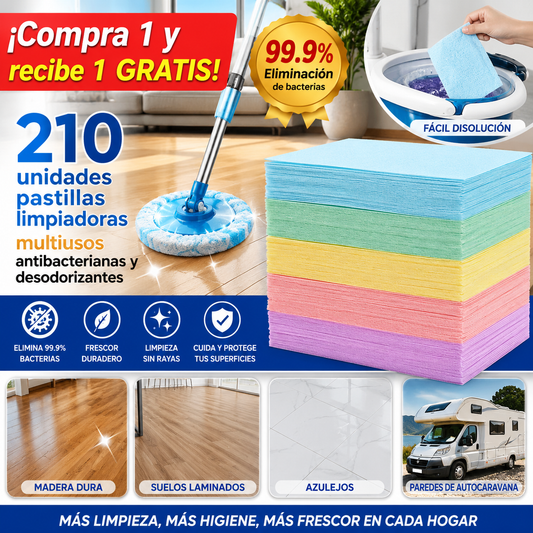 🧹【¡Compra 1 y recibe 1 GRATIS!】✨ 210 unidades de pastillas limpiadoras multiusos antibacterianas y desodorizantes | Aptas para madera dura, suelos laminados, azulejos y paredes de autocaravana