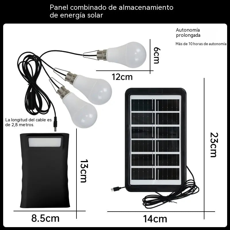 ☀️Sistema de energía solar portátil: ¡proporciona una fuente de energía continua tanto en casa como en aventuras al aire libre! ✨🔋【Panel solar + almacenamiento de energía de 3600 mAh + sistema de 3 luces】