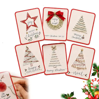 ❤️Un juego de 6 piezas por solo 27 euros🧵🎄Kit de manualidades DIY de 6 tarjetas navideñas con la frase "Merry Christmas" para bordado con aguja mágica