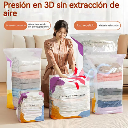 🧳【Juego de 5 piezas】💨 Bolsa de almacenamiento al vacío grande y compresible: no requiere bomba, es a prueba de fugas e ideal para ahorrar espacio en maletas y en casa ✈️