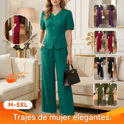 【40-120kg】🌸【Top + Pantalones anchos】【M-5XL】Conjunto de traje casual de seda de leche para mujer, nuevo y a la moda, 2026.