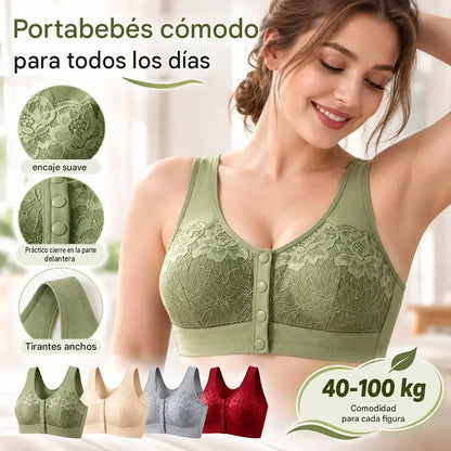 【Set de 3 piezas】【40-100 kg】Sujetador de encaje sin aros para mujer, cómodo cierre frontal