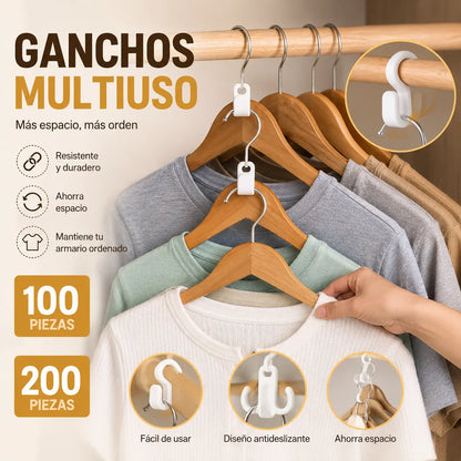 【100 piezas】 Ganchos conectores para perchas que ahorran espacio: duplican el espacio del armario, resistentes y fáciles de usar 🧥