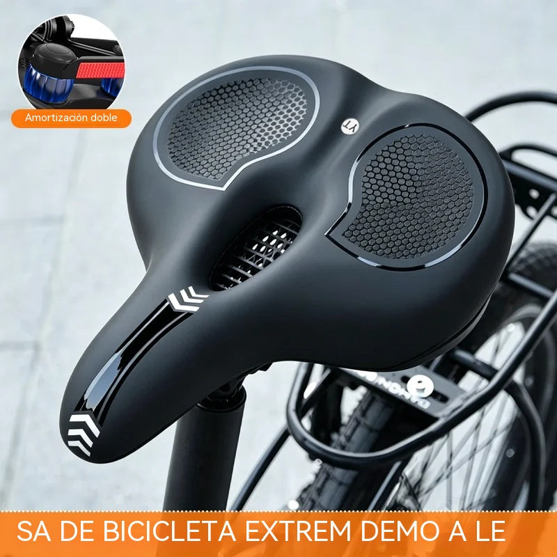Sillín de bicicleta ultra ancho y cómodo: acolchado de espuma de alta densidad, alivio del dolor, antichoque para bicicletas de montaña y de carretera.