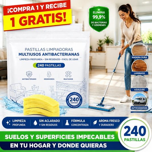 🧹【¡Compra 1 y recibe 1 GRATIS!】✨ 240 unidades de pastillas limpiadoras multiusos antibacterianas y desodorizantes | Aptas para madera dura, suelos laminados, azulejos y paredes de autocaravana