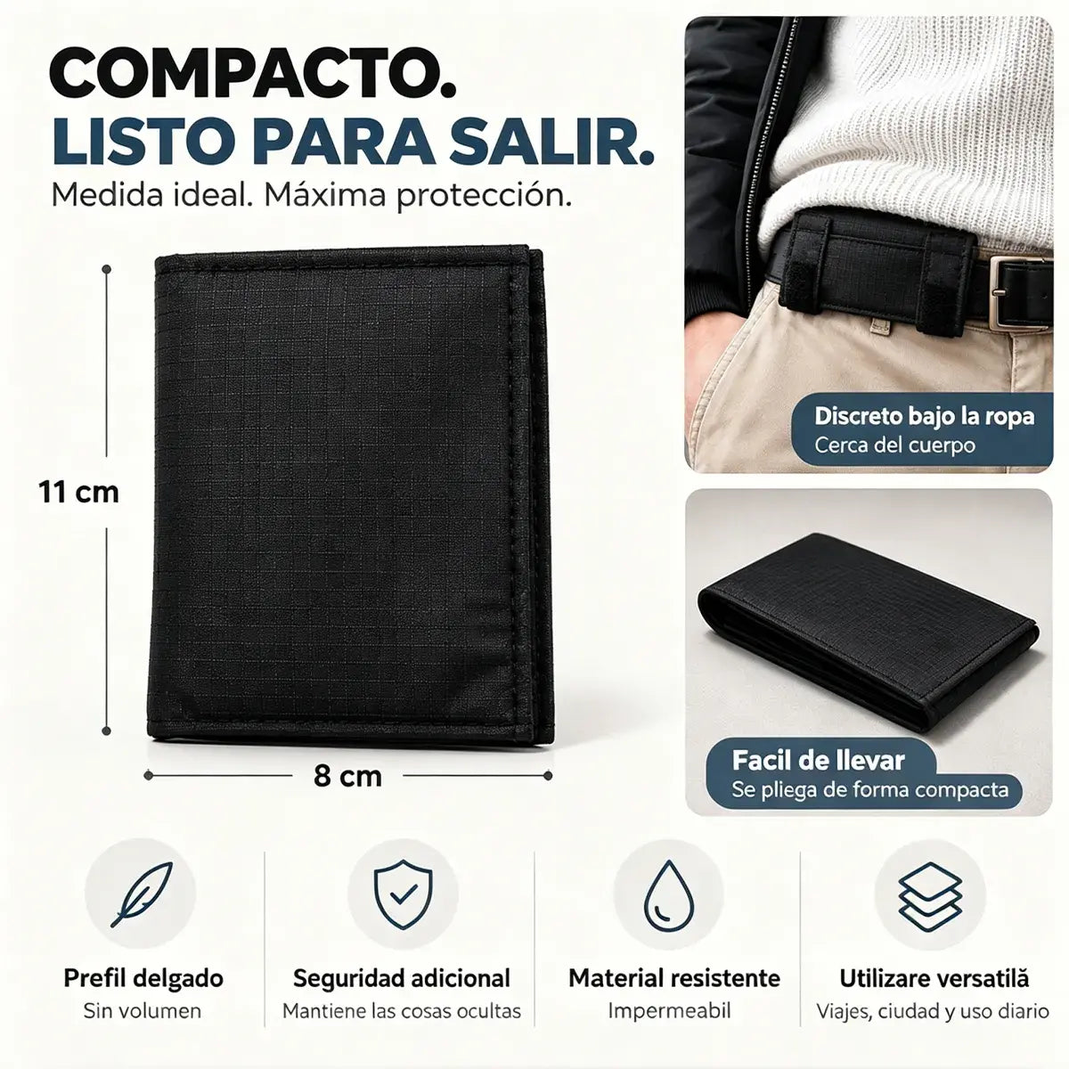 Riñonera Mini de Viaje para Mujer y Hombre | Bolsa Compacta para Pasaporte, Dinero, Tarjetas y Documentos