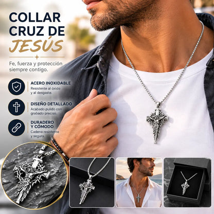 🔥Collar con colgante de cruz y halo de espinas