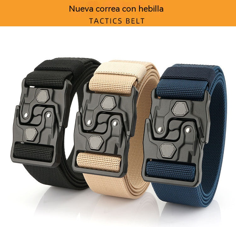 Nuevo cinturón casual de nailon trenzado para hombre (modelo 2026) con diseño creativo de ajuste rápido tipo riel.