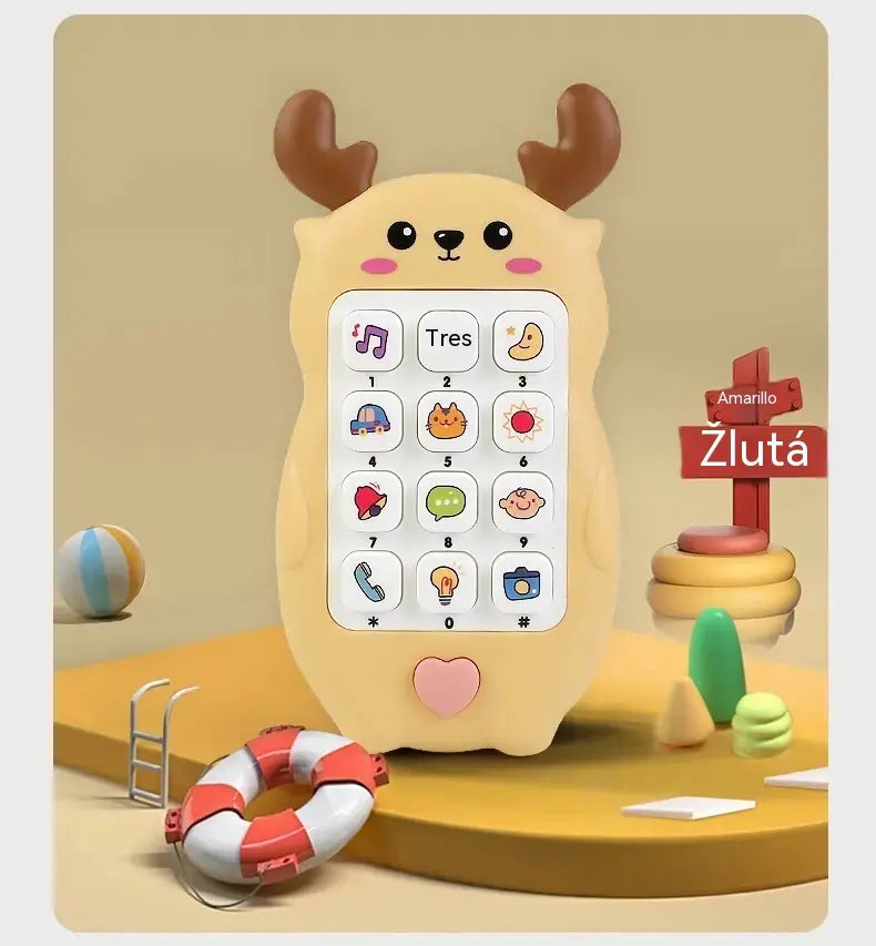 🎁2 kus 520 Kč🎨 Dětský telefon na hraní s motivem jelínka: dvojjazyčný vzdělávací chytrý telefon s hudbou a příběhy pro batolata.
