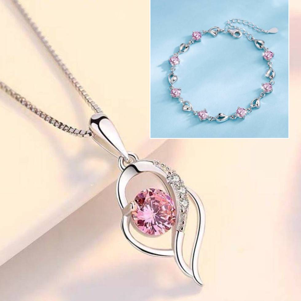 🥰【1 juego：Pulsera + collar】✨Conjunto de pulsera y collar de plata de ley 925 Corazón del Océano