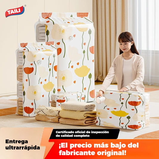 🧳【Juego de 5 piezas】💨 Bolsa de almacenamiento al vacío grande y compresible: no requiere bomba, es a prueba de fugas e ideal para ahorrar espacio en maletas y en casa ✈️