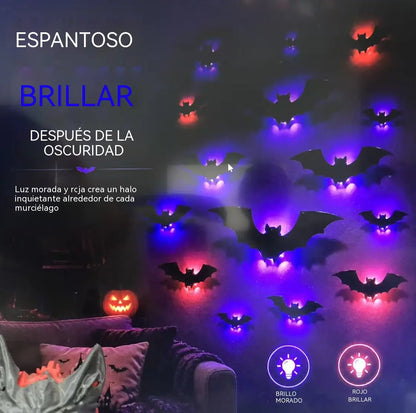 【12 piezas】Decoración de pared con murciélago iluminado con LED 3D