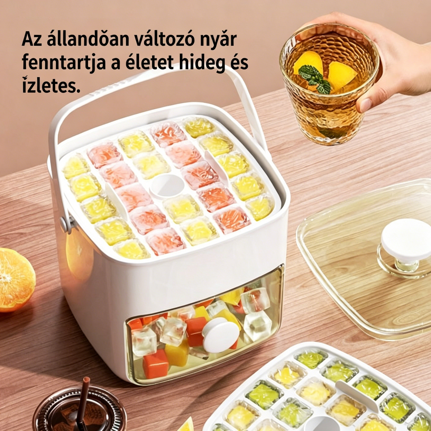 💞Eladások meghaladták az 50 000-et! 💥🥤🧊 50% kedvezmény! Jégkészítő jégtároló funkcióval: egyszerre 48 jégkockát készít, szivárgásmentes fedél 🏖️✅