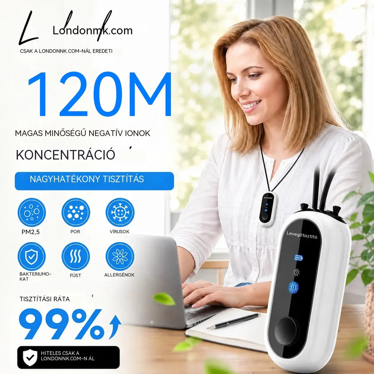 🌬️✨ Hordozható negatívionos légtisztító: friss levegő, bárhová is mész! 🍃💪