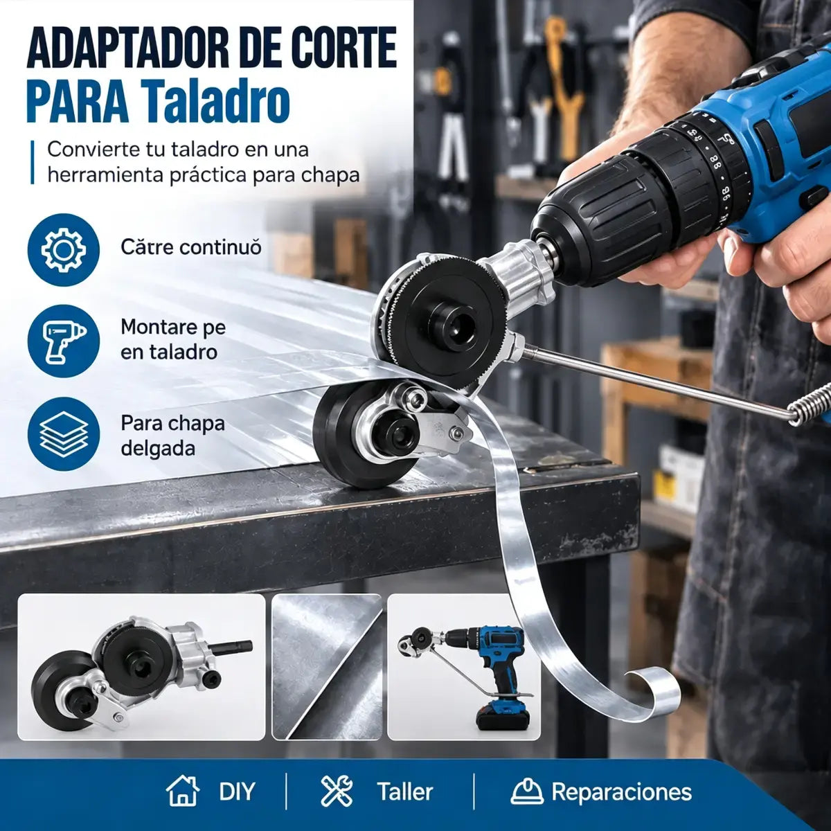 🔧⚡ Adaptador Cortador de Chapa para Taladro | Accesorio de Corte para Metal y Láminas de Hierro DIY