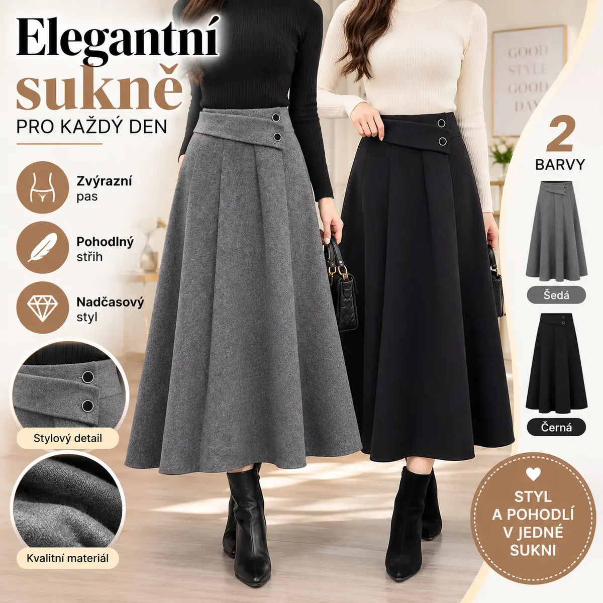 👗🎀【S-4XL】Vlněná sukně na podzim a zimu