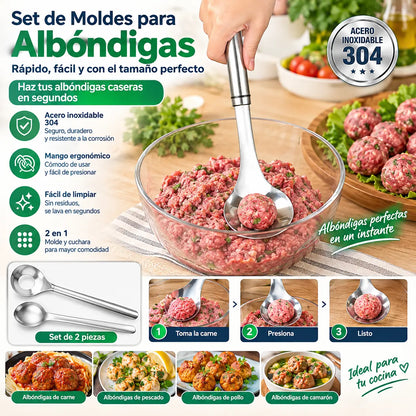 🍖 【2 piezas】Molde para albóndigas de acero inoxidable 304 – ideal para hacer albóndigas de carne y de pescado, perfecto para cocinar en casa 🥄