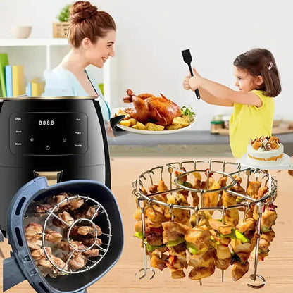 🔥¡Nuevo producto estrella!❤️‍🔥 Parrilla redonda de acero inoxidable para horno con brochetas