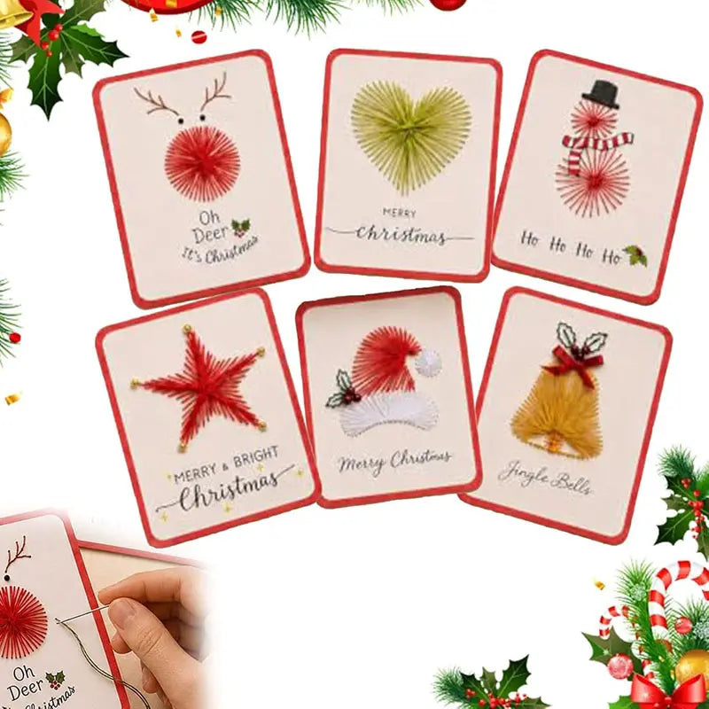 ❤️Un juego de 6 piezas por solo 27 euros🧵🎄Kit de manualidades DIY de 6 tarjetas navideñas con la frase "Merry Christmas" para bordado con aguja mágica